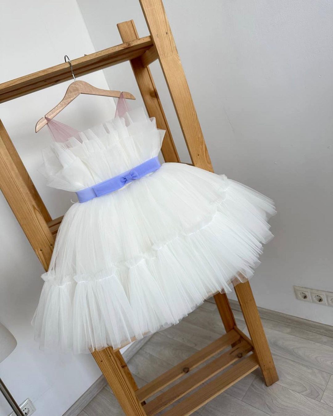 Ivory cute girl dress with accent belt