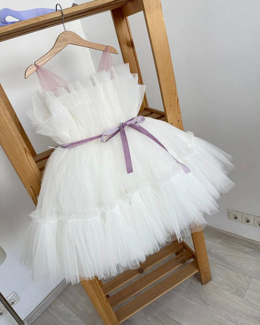 Ivory cute girl dress with accent belt
