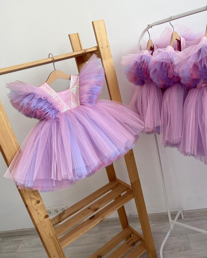 Butterfly dress in pink-lilac gradient