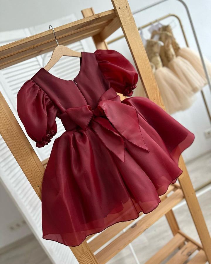 Burgundy dress with decorated belt for EU 110-116 READY to SHIP