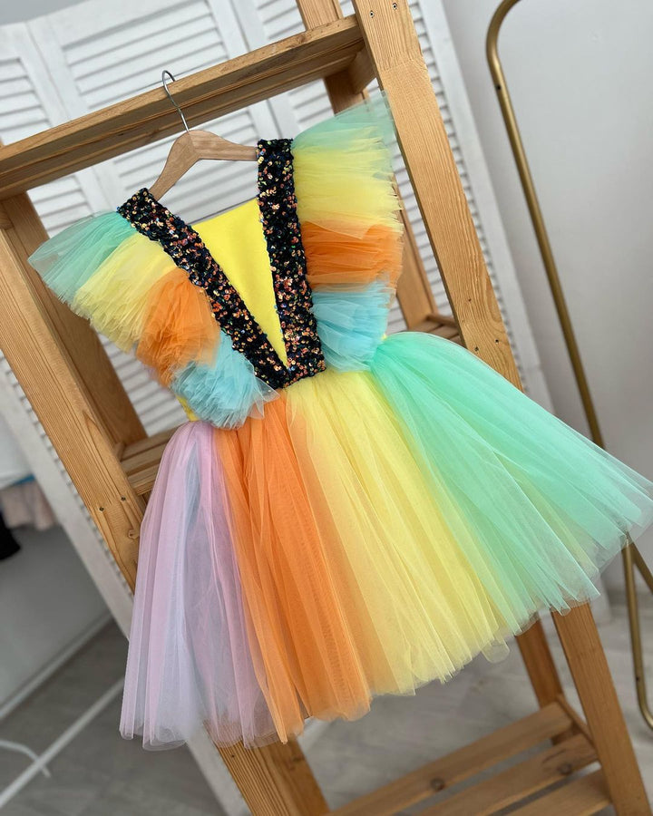 Rainbow dress, Unicorn dress for girls  EU 134 size, 9-10 years old girl