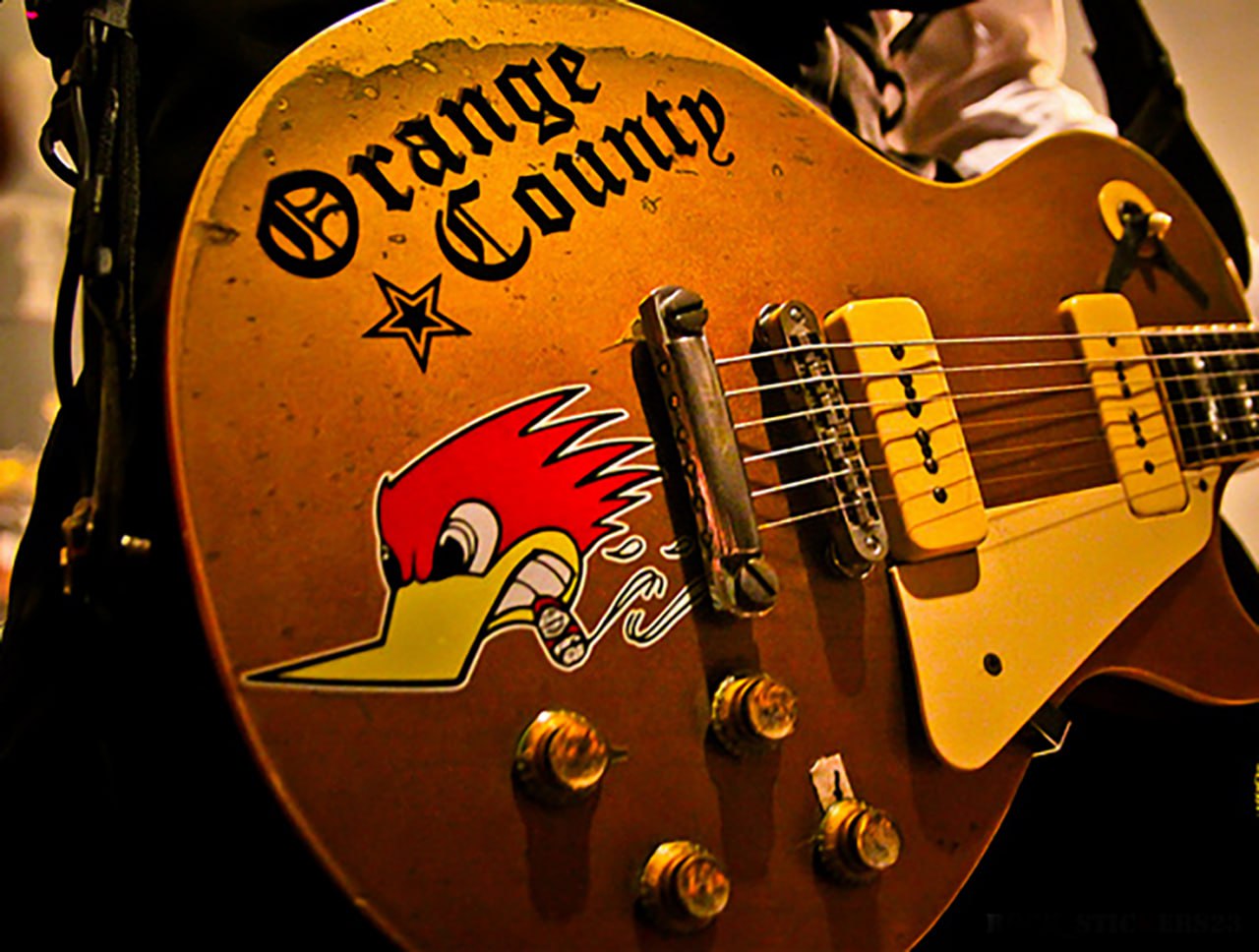 Social Distortion guitar stickers on guitar case