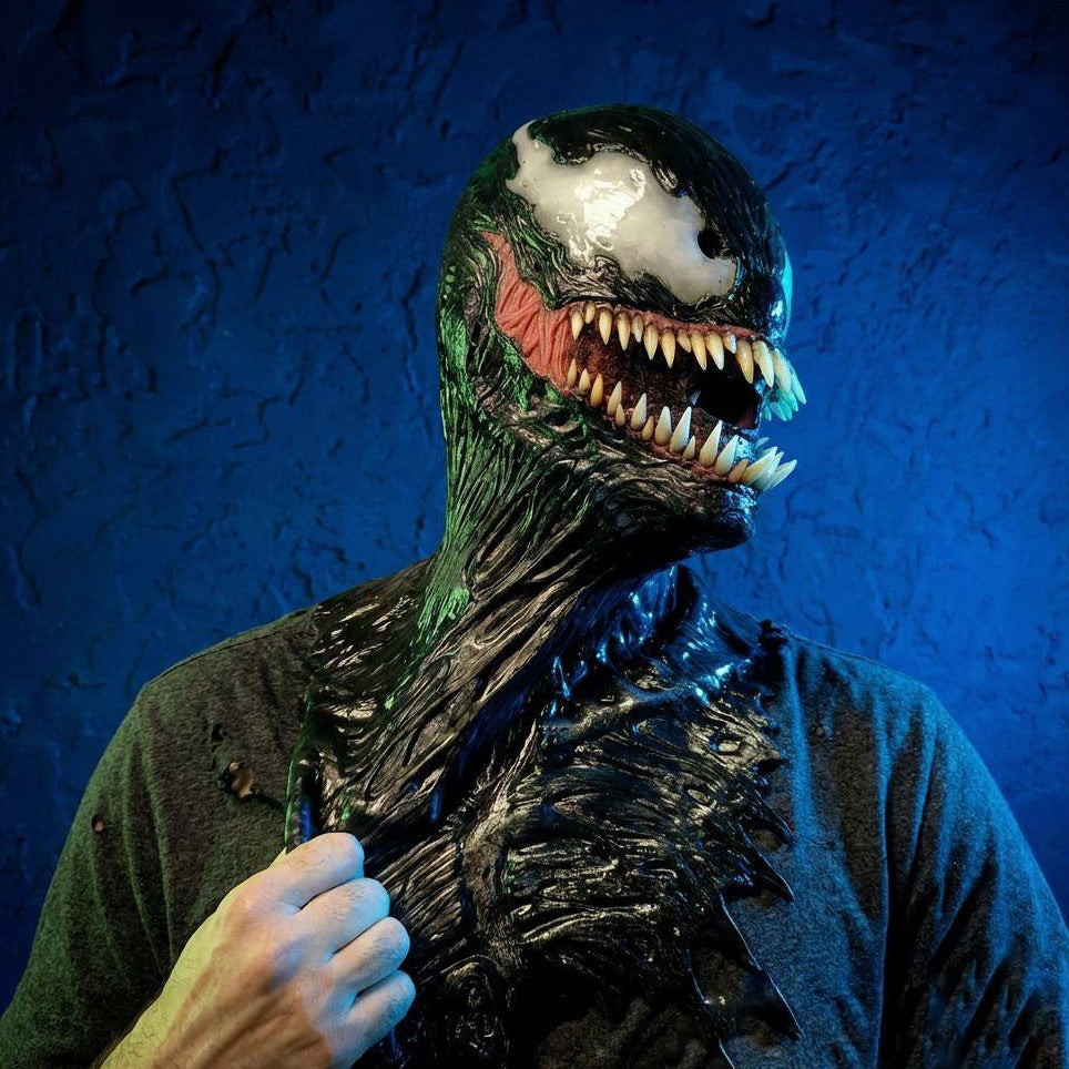 Realistic Venom symbiote mask close up