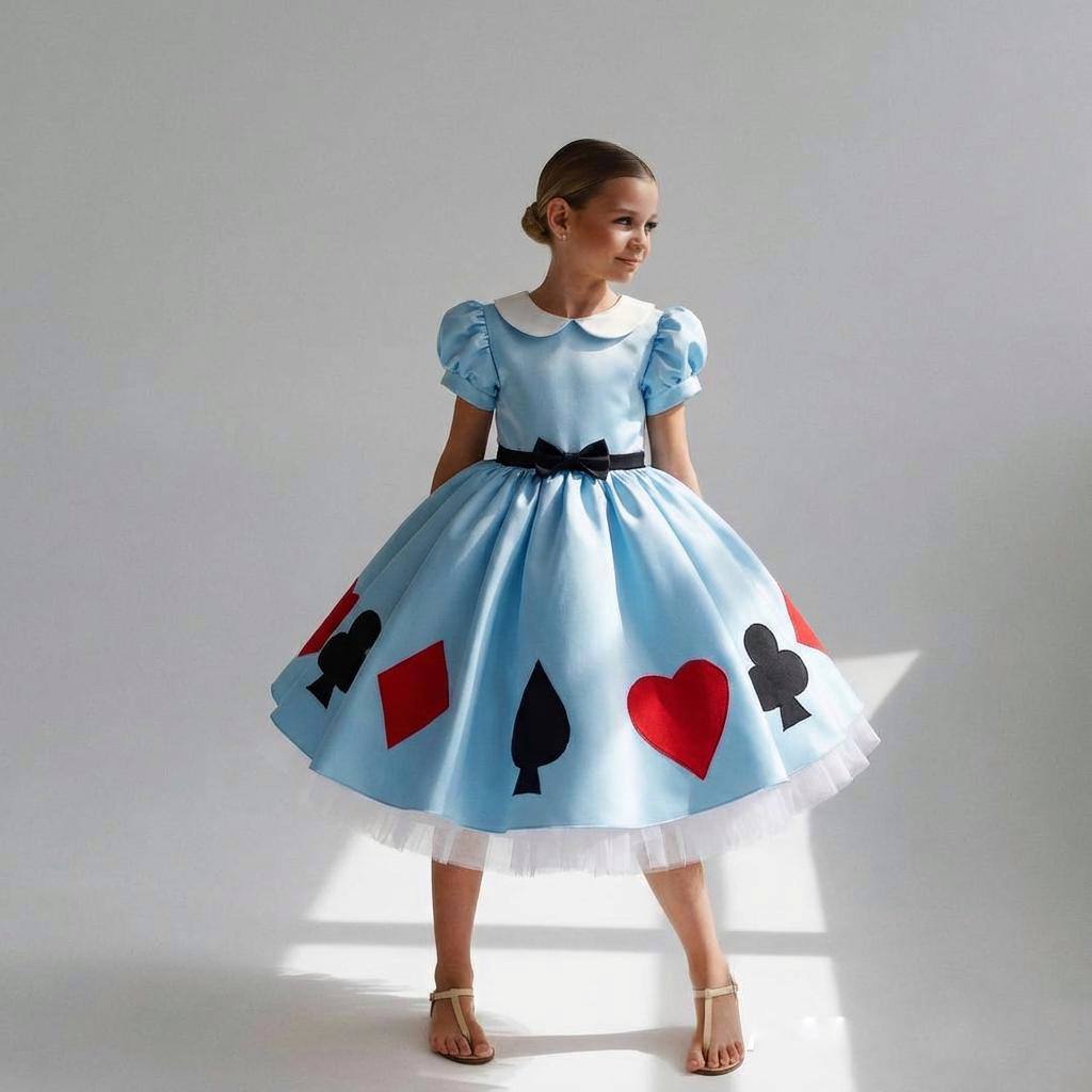 Blue and white Alice in Wonderland Disney princess dress for girls with white apron