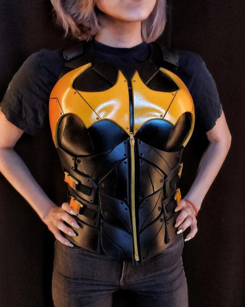 Batgirl cosplay chest armor detail close up