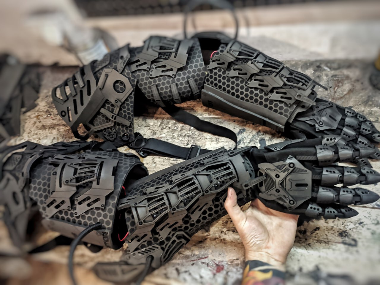 Futuristic cyberpunk arm armor cosplay detail