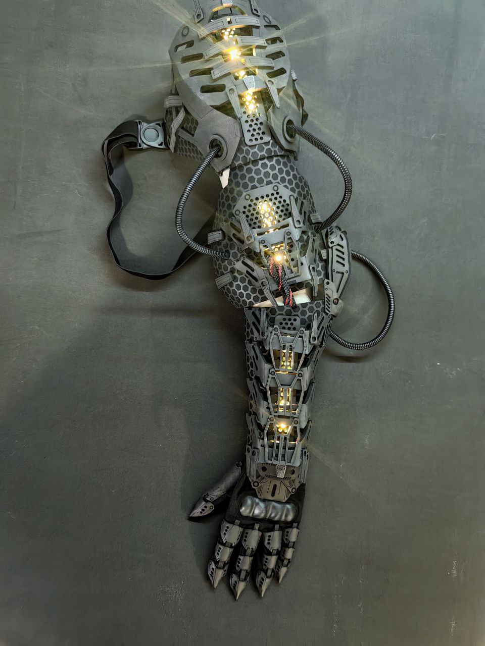 Cyberpunk cosplay arms worn on model