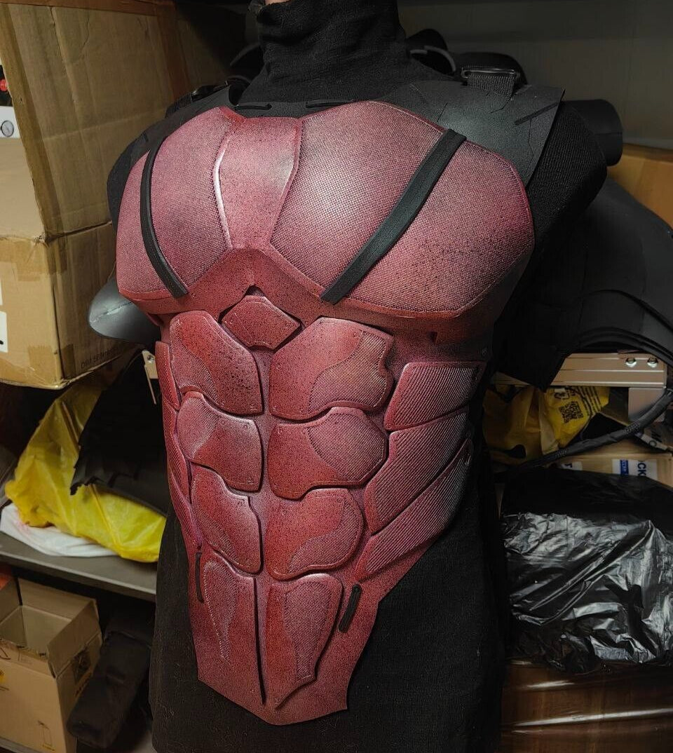 Front view of Gambit inspired wearable chest armor for cosplay