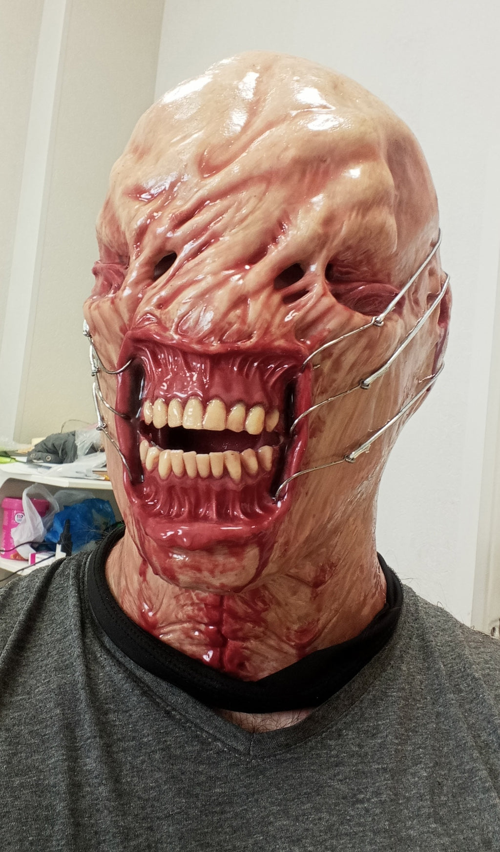 Horror cosplay silicone mask detailed close-up