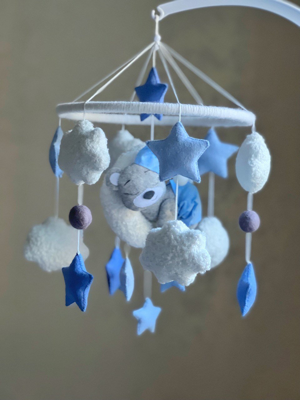 Bear baby mobile, Baby mobile bear on the moon. Baby mobile with sleeping bear, Baby shower gift