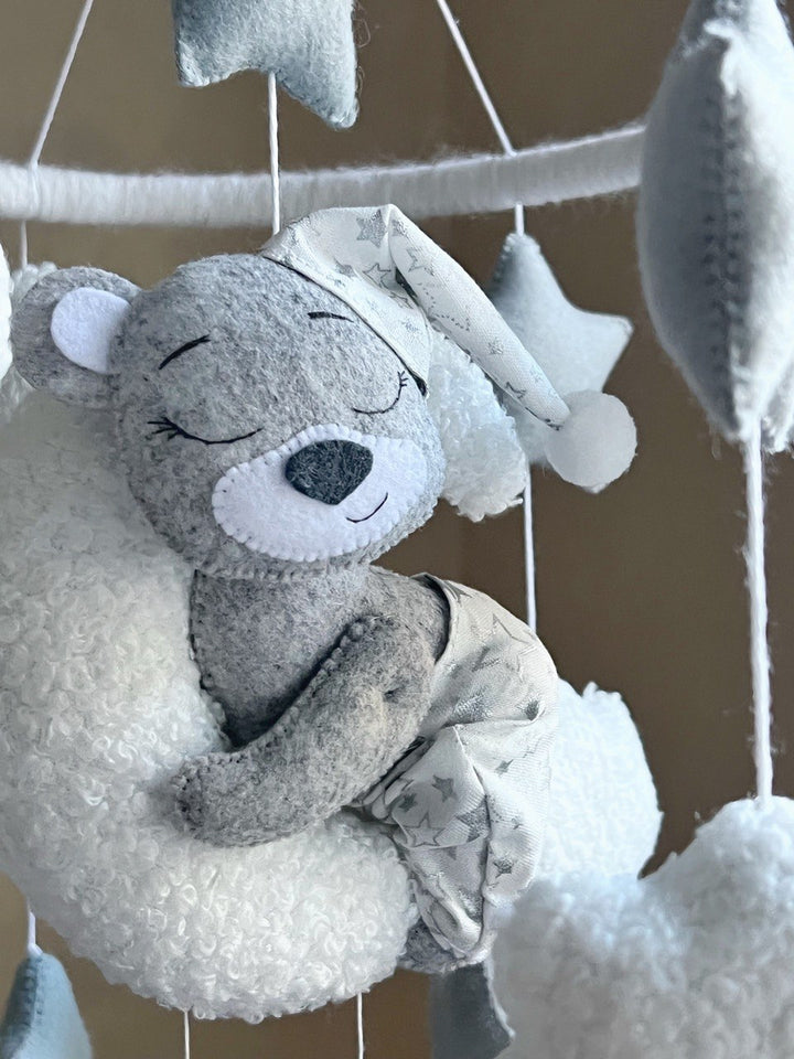 Bear baby mobile, Baby mobile bear on the moon. Baby mobile with sleeping bear, Baby shower gift