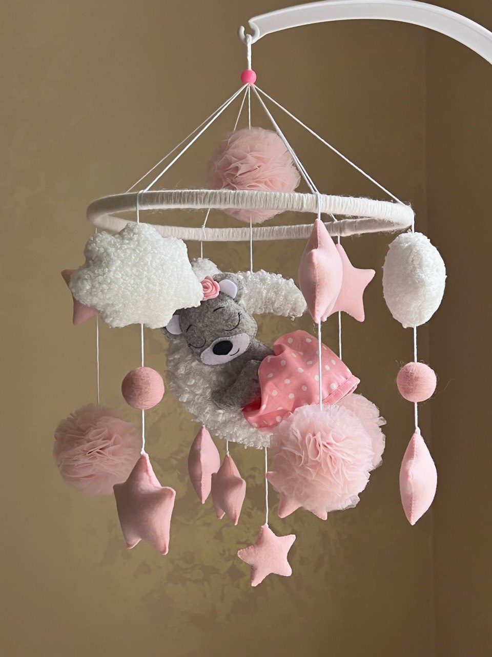 Bear baby mobile, Baby mobile bear on the moon. Baby mobile with sleeping bear, Baby shower gift