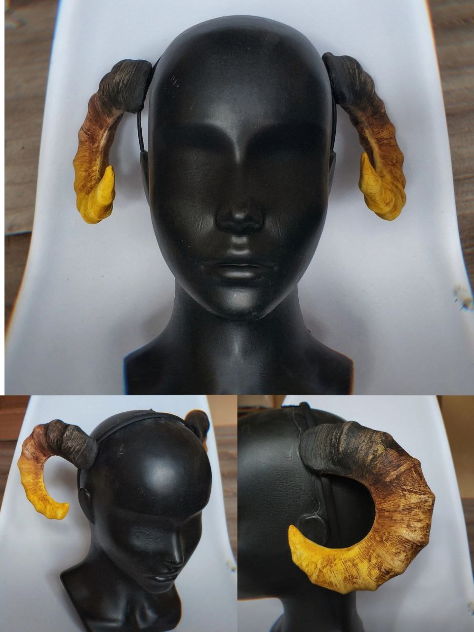 Round realistic demon ram horns on the headband