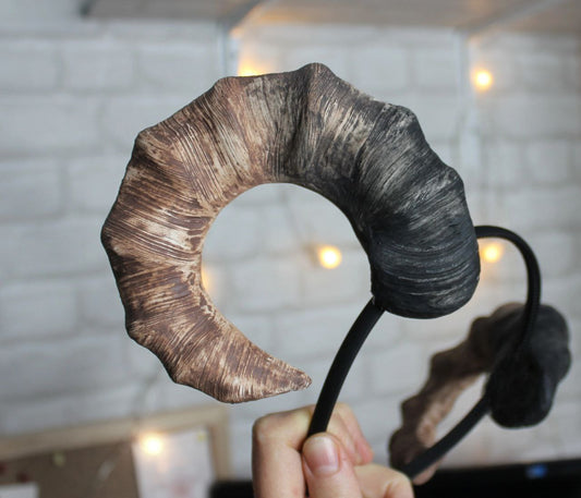 Round realistic demon ram horns on the headband