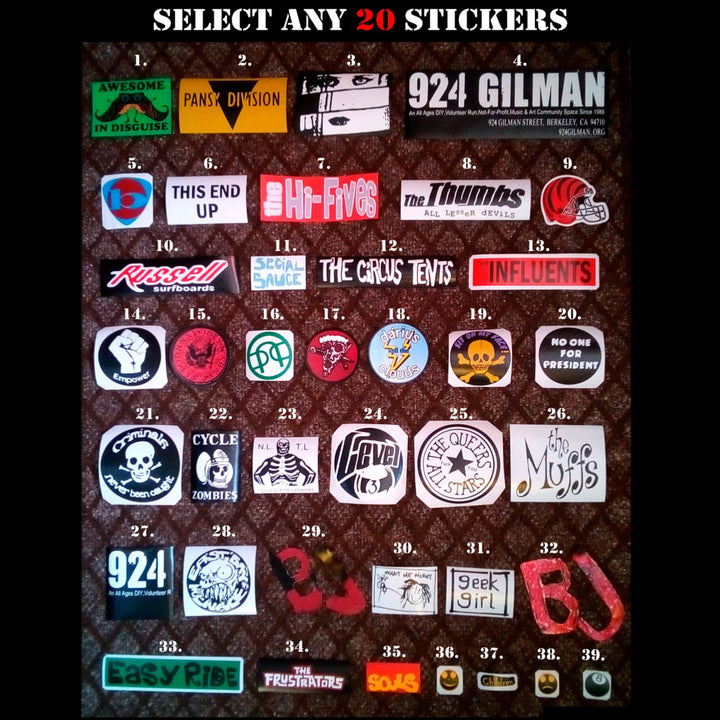 Choose Any 20 BJ guitar stickers All Versions