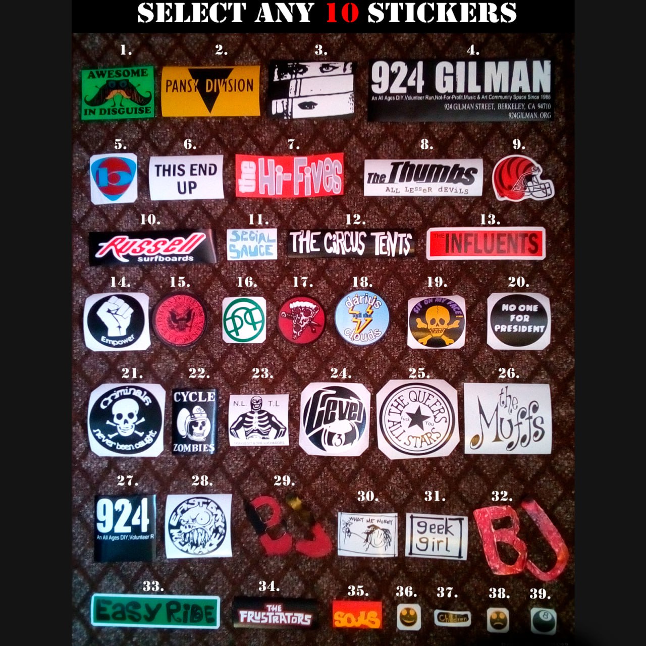 Choose Any 10 BJ guitar stickers All Versions