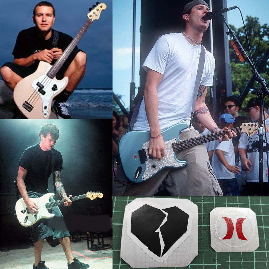 Blink-182 guitar stickers BROKEN HEART and Hurley Tom Delonge Mark Hoppus Fender strat. Set 2