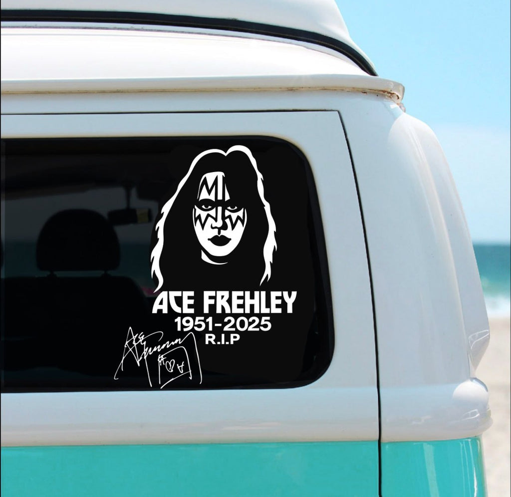 Ace Frehley R.I.P. sticker + autograph vinyl without background