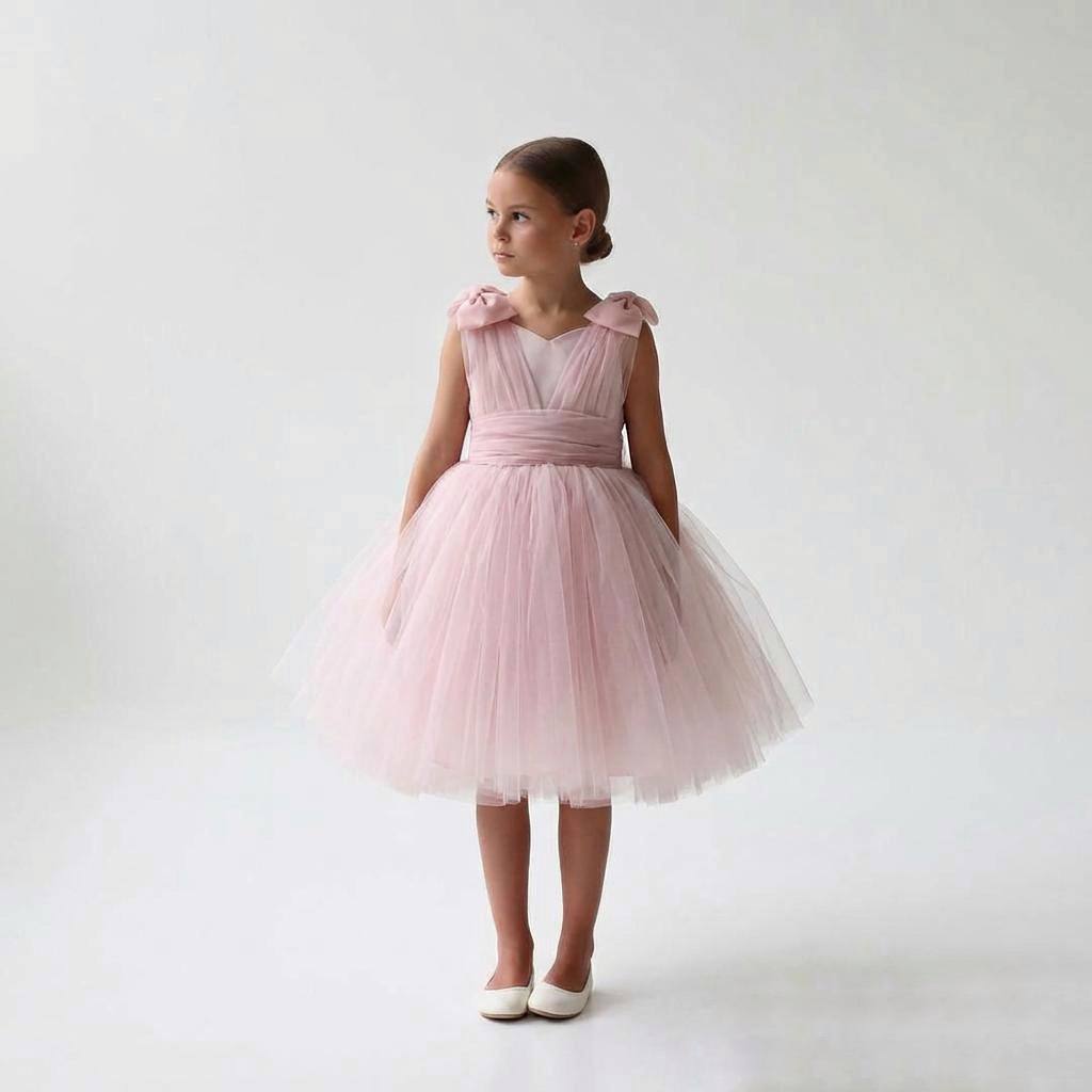 Powder pink dress with two shoulder bows