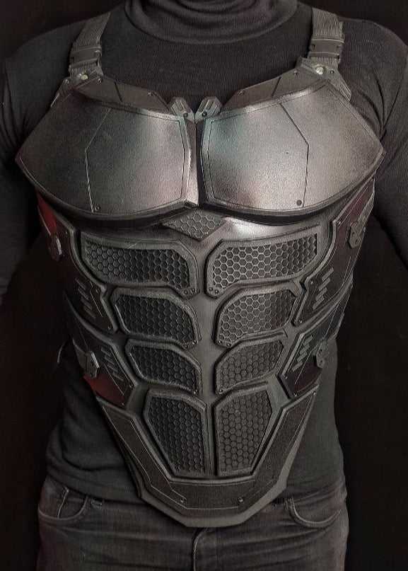 Wearable superhero armor costume front view