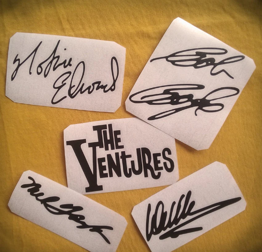 The Ventures autographs stickers Nokie Edwards, Don Wilson, Mel Taylor, Bob Bogle