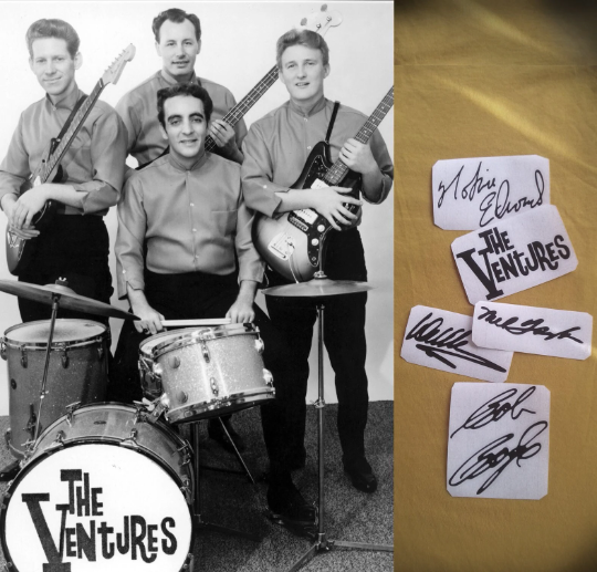 The Ventures autographs stickers Nokie Edwards, Don Wilson, Mel Taylor, Bob Bogle