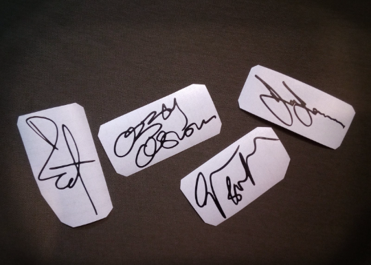 Black Sabbath autographs vinyl stickers Ozzy Osbourne, Tony Iommi, Bill Ward...