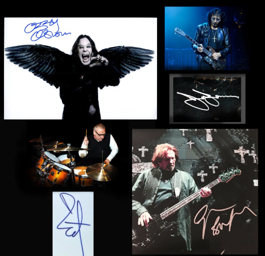 Black Sabbath autographs vinyl stickers Ozzy Osbourne, Tony Iommi, Bill Ward...