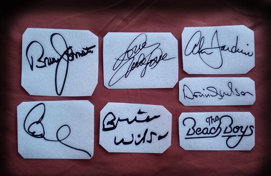 The Beach Boys autographs vinyl stickers Brian Wilson, Alan Jardine, Mike Love