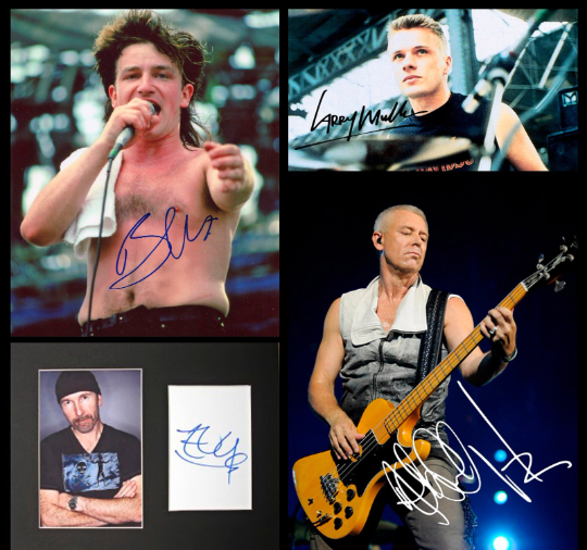 U2 autographs stickers vinyl Bono, The Edge, Adam Clayton,Larry Mullen Jr. Set 5