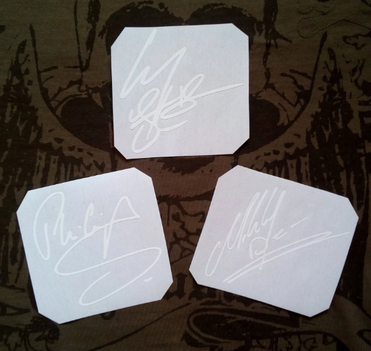 Motörhead autographs vinyl stickers Lemmy Kilmister, Phil Campbell, Mikkey Dee