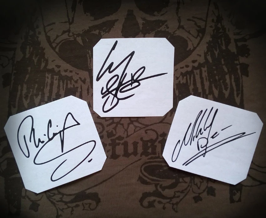 Motörhead autographs vinyl stickers Lemmy Kilmister, Phil Campbell, Mikkey Dee