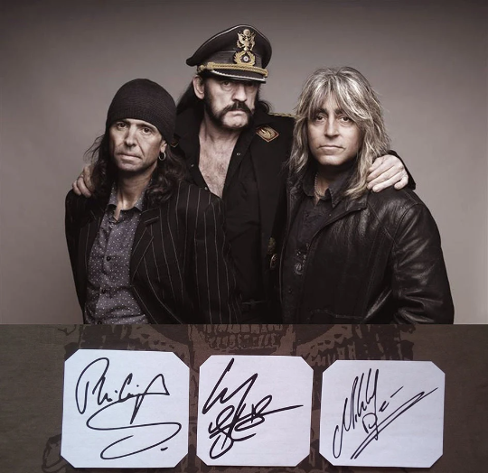 Motörhead autographs vinyl stickers Lemmy Kilmister, Phil Campbell, Mikkey Dee