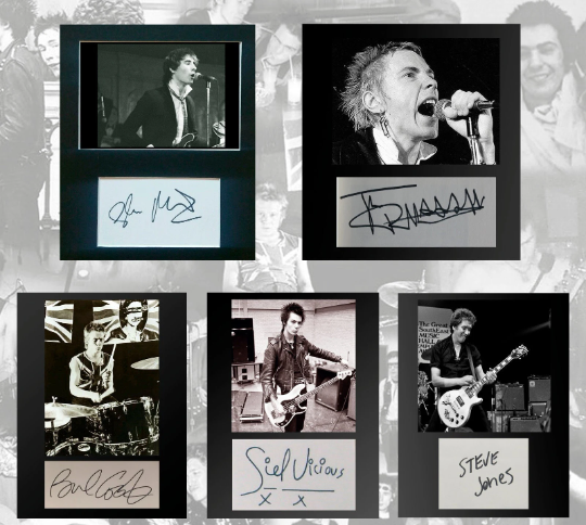 Sex Pistols autographs stickers Sid Vicious, Steve Jones, John Lydon, Glen Matlock