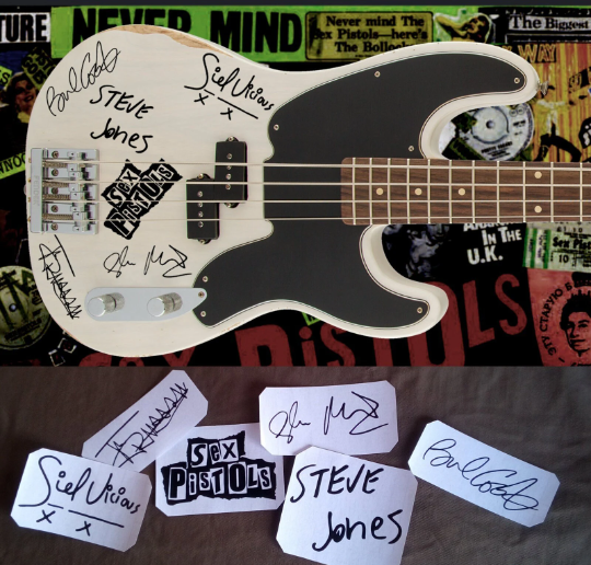 Sex Pistols autographs stickers Sid Vicious, Steve Jones, John Lydon, Glen Matlock