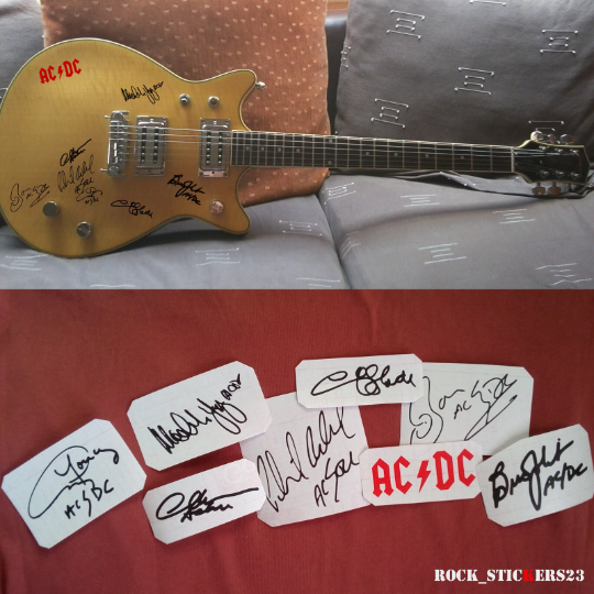 AC/DC stickers autographs vinyl Angus & Malcolm Young,Chris Slade,Bria ...