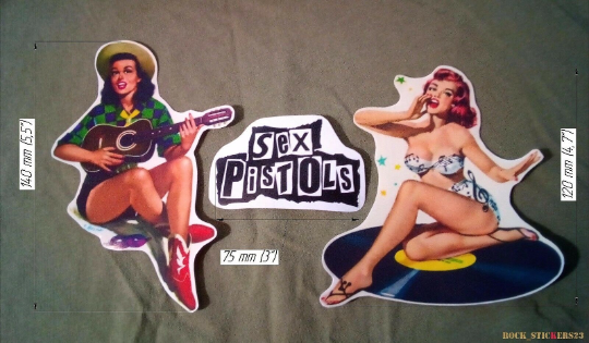 Steve Jones guitar stickers retro girls + logo Sex Pistols Punk Rock decal