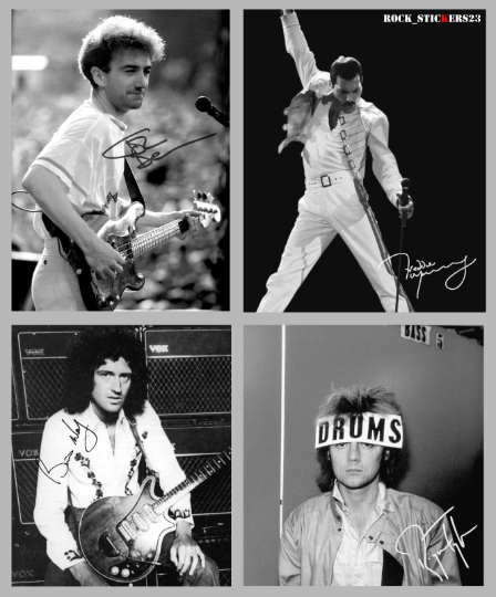 Queen stickers autographs Freddie Mercury, Brian May, Roger Taylor, John Deacon