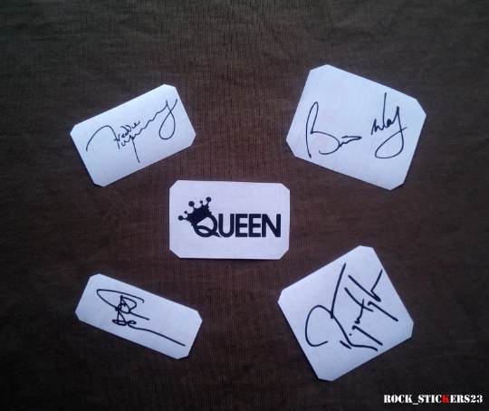 Queen stickers autographs Freddie Mercury, Brian May, Roger Taylor, John Deacon