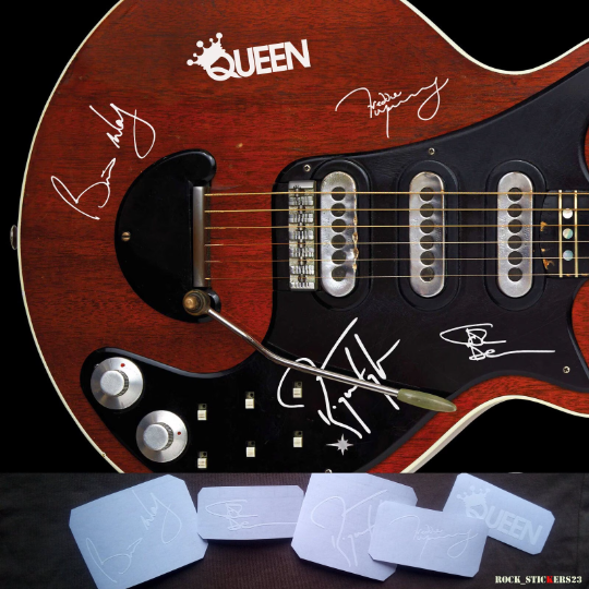 Queen stickers autographs Freddie Mercury, Brian May, Roger Taylor, John Deacon