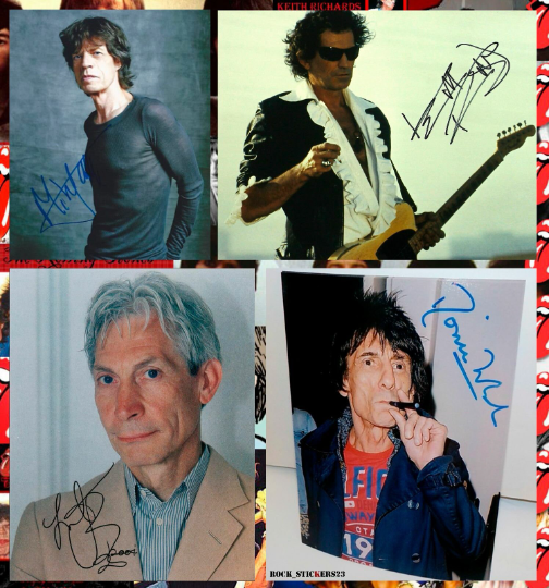 The Rolling Stones stickers autograph Mick Jagger,Keith Richards, Watts, Wood