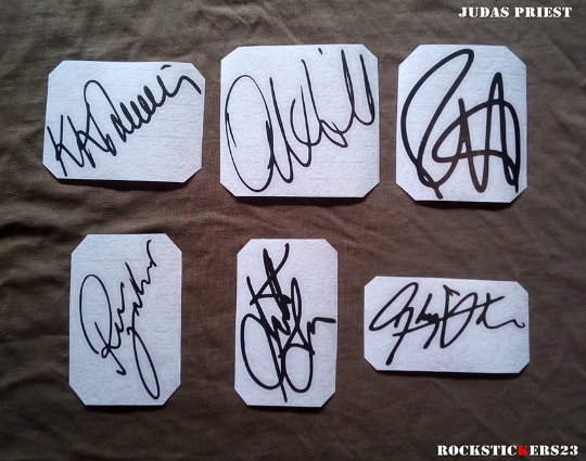 Judas Priest autographs vinyl stickers Rob Halford, K.K.Downing, Glenn Tipton