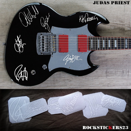 Judas Priest autographs vinyl stickers Rob Halford, K.K.Downing, Glenn Tipton