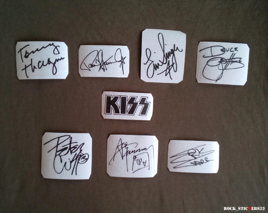 Kiss stickers autographs Paul Stanley, Gene Simmons, Eric Singer, Tommy Thayer