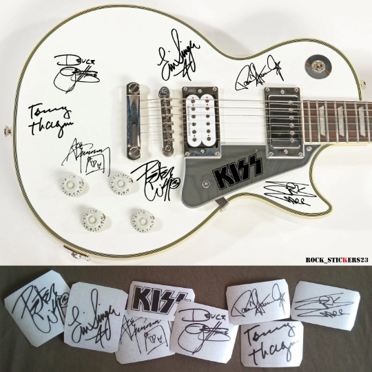 Kiss stickers autographs Paul Stanley, Gene Simmons, Eric Singer, Tommy Thayer