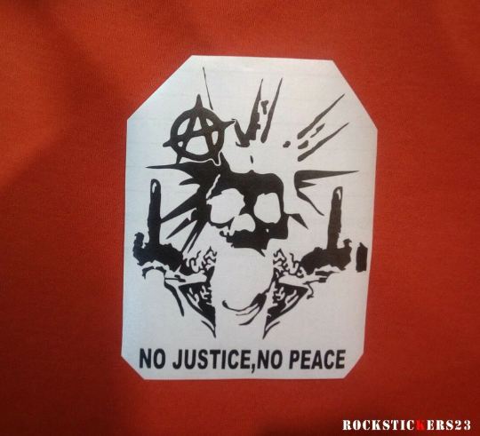 NO JUSTICE, NO PEACe guitar, car, laptop sticker vinyl decal skull anarchy rock