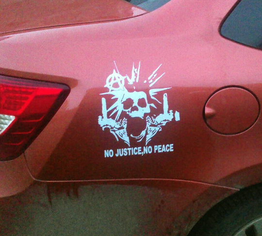 NO JUSTICE, NO PEACe guitar, car, laptop sticker vinyl decal skull anarchy rock