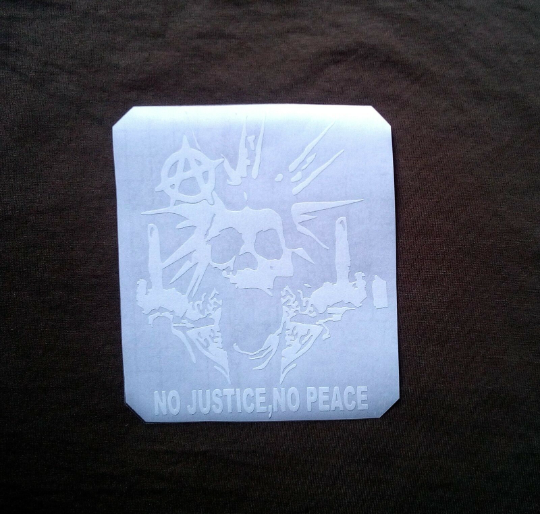 NO JUSTICE, NO PEACe guitar, car, laptop sticker vinyl decal skull anarchy rock