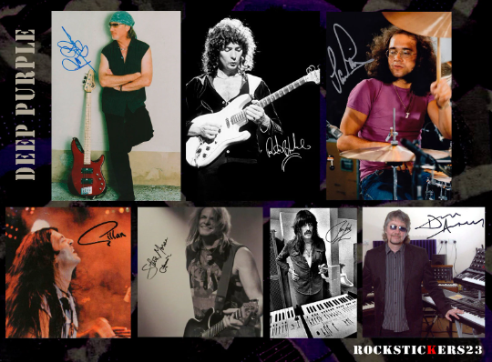 Deep Purple autographs guitar vinyl stickers Ian Paice,Roger Glover,Ian Gillan