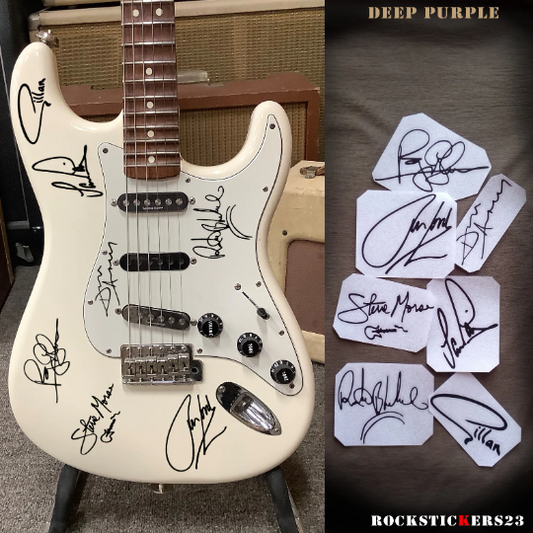 Deep Purple autographs guitar vinyl stickers Ian Paice,Roger Glover,Ian Gillan